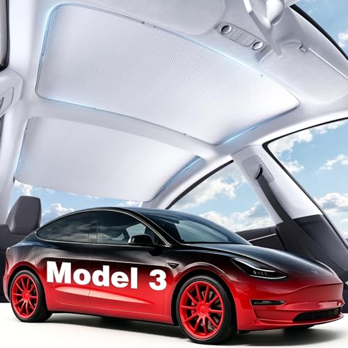 Image of Roof Sunshade for Tesla Model 3 2020-2026, Light Gray Light Fitering Glass Roof Sun Shade, Heat Insulation Sunroof Shade, No Sagging Custom Fit Model 3 Accessories, Light Filtering