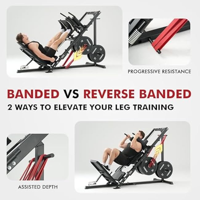 Mikolo Leg Press Hack Squat Machine Combo, Leg Press Machines for Home Gym with Linear Bearing, Hack Squat Machine with Rear and Front Band Pegs, Leg Machine for Full Range Leg Training