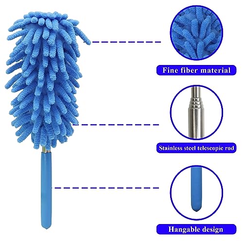 Image of Microfiber Duster, Microfiber Hand Duster Washable Microfibre Cleaning Tool Extendable Dusters for Cleaning Office, Car, Computer, Air Condition, Washable Duster(2Pack /Blue)