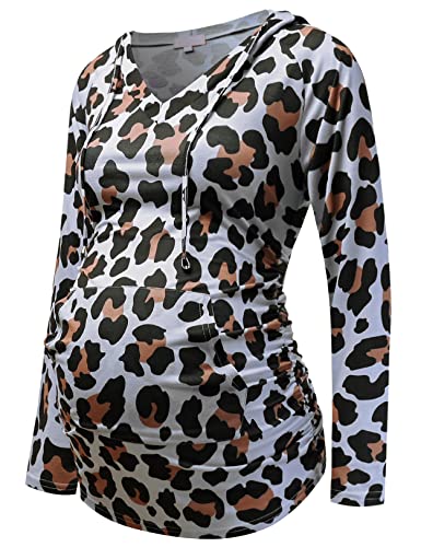 Bhome Maternity Hoodie Long Sleeves Shirt Casual V Neck Top Pregnancy Sweatshirt Tunics Khaki Leopards M cover