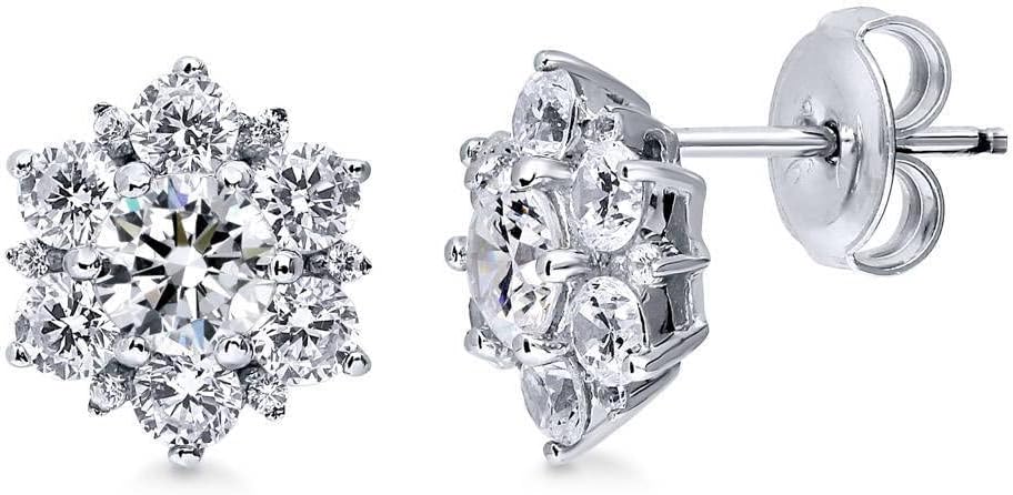 BERRICLE Sterling Silver Rose/Yellow Gold Flashed CZ Small/Large Stud Earrings for Women, Trendy Minimalist Simulated Diamond Cubic Zirconia Earrings - Statement Halo, Art Deco, Flower Designs