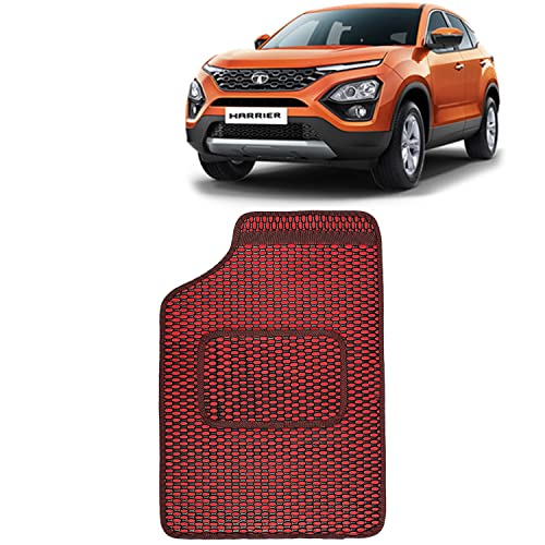 Image of Kingsway Dotted Design Car Floor Foot Mats Universal Fit for Tata Harrier, Model Year : 2019 Onwards, Water and Dustproof, Color Red, Set of 5 Pieces
