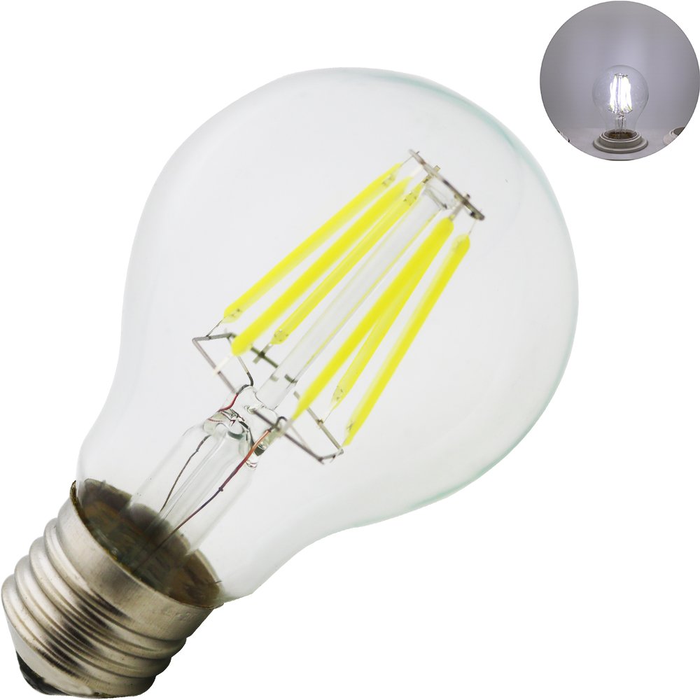 Bombilla LED Esférica E27 con Filamento,A60 8W (equivalente a 80W), Luz blanca fría 6000K,estilo vintage,No Regulable (20 piezas)