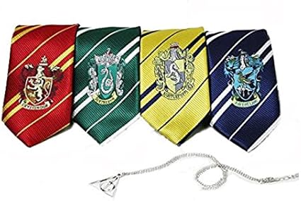 Amazon Co Jp ハリーポッター ネクタイ 4本セット グリフィンドール スリザリン ハッフルパフ レイブンクロー コスチューム グッズ 死の秘法 ペンダント セット ホビー