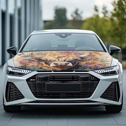 Image of Car Hood Cover Protector,Breathable Tear-Resistant Print Hood Covers for Cars,Universal Accessories for Decoration Yak Purple Flower Pattern Design