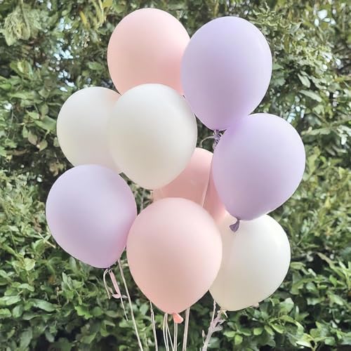 Image of Regular Balloon Combo For Decoration with Glue Dots & Balloon Arch Strip - Party Decor Set For Easy Party Setup (PURPLE WHITE PINK, 50)