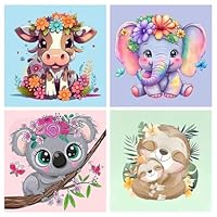 LOITTAINUE Malen Nach Zahlen 4 Stück ab 5 6 7 8 9 Jahre Mädchen und Jungen - DIY Malen Nach Zahlen Tiere für Kinder und Anfänger mit Pinsel und Acrylfarben 20 X 20cm (B)