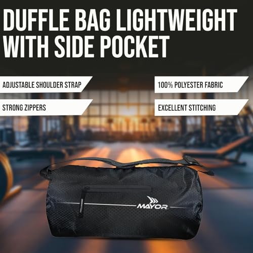 Image of Mayor Prime Gym Bag for Men & Women | Lightweight Workout & Training Bag with Side Pocket & Adjustable Shoulder Strap | Suitable for Gym, Fitness, Sports & Travel | Polyester (Black, 16L Capacity)