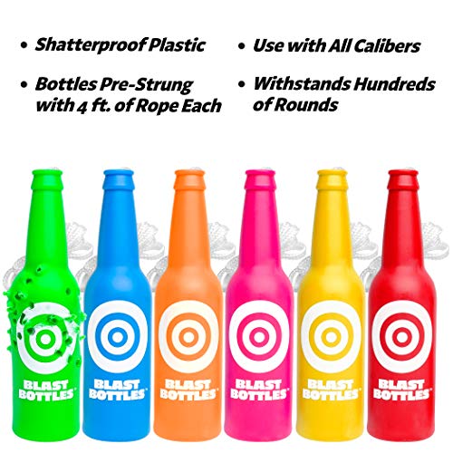 GoSports Outdoors Blast Bottles – 6 Pack Shatterproof Bottle Shooting Targets with Rope for Firearm Target Practice, Great for Indoor & Outdoor Gun Ranges, neon