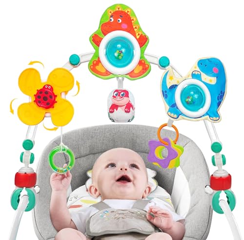 Image of FBesteam Baby Stroller Arch Toy | Car Seat Toys Dinosaur Style Adjustable Bouncer Toy Bar | Carseat Toys for Infants 0-6 Months | Newborn Toys 0-3 Months | Montessori Sensory Travel Toys | Baby Gift
