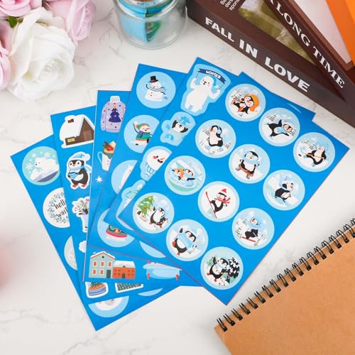 206pcs Autocollants Hiver, Autocollants de Vacances d'Hiver avec Bonhomme de Neige Arbre de Noël Pingouins Autocollants pour Fête d'Enfants pour Enveloppes Cartes Artisanat Décoration – vue 3