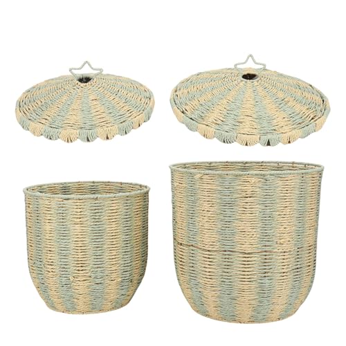 Panier à linge en rotin anti-odeur avec couvercle | Grand modèle vert