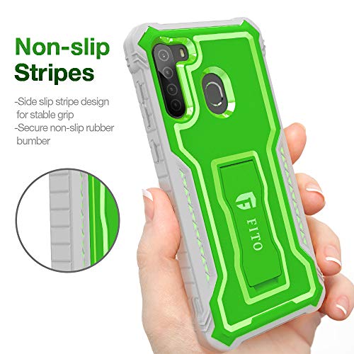 Fito Samsung Galaxy A21 Case, Dual Layer Shockproof Heavy Duty Case With Screen Protector For Samsung A21 Phone, Built-In Kickstand (Green) #TOP2