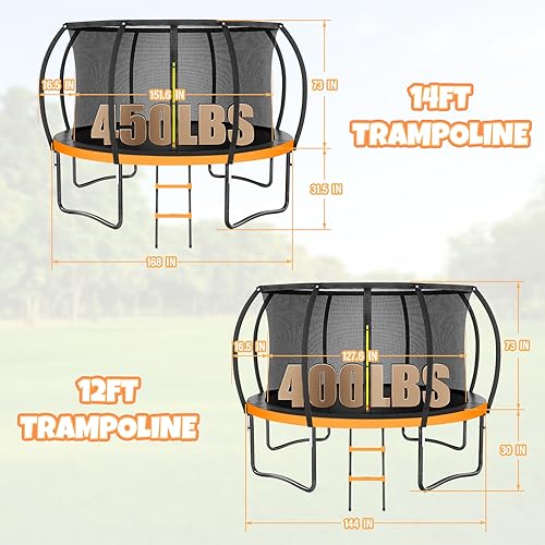 Kiivakii Trampoline 12FT 14FT, Outdoor Trampolines with Enclosure Net & Ladder, Recreational Trampoline for Kids and Adults, Heavy Duty Trampoline for Backyard, ASTM Approved
