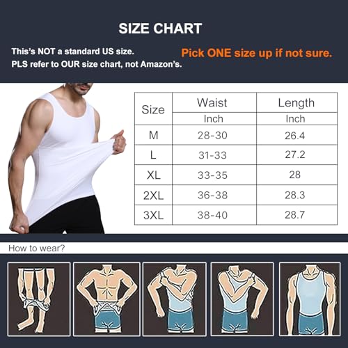 Lgtfy Mens Slimming Body Shaper Vest, Gynecomastia Compression Shirts, Tummy Control Undershirts - Change in Seconds, White, M