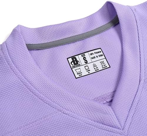 DEHANER Blank Ice Hockey Jerseys for Men Unisex Sport Practice Game Shirts Long Sleeve College Team Tops, Black Stripe-light Purple Jersey, Small — view 2