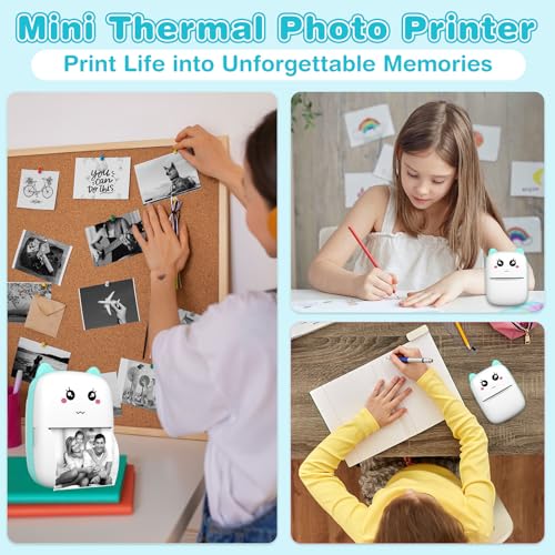 KDISHKRA Mini Drucker - Bluetooth Thermodrucker Mini Printer für Smartphone, Fotodrucker Aufkleber Drucker Mobiler Etikettendrucker ohne Tinte, Sofortdruck für Notizen, Webseiten, Fotos & Sticker