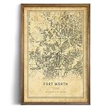 Fort Worth Vintage Poster - Fort Worth City Map Wall Art Decor - Fort Worth TX Street Transit Map Print Picture - Map Poster of Fort Worth TX - Decorative Artwork Souvenir Gift