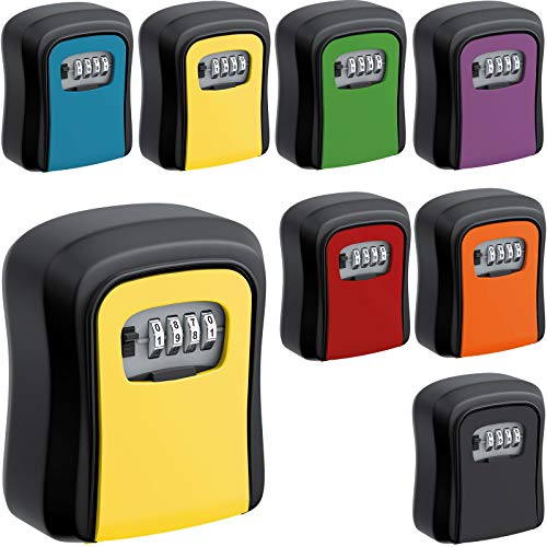 BASI Schlüsselsafe mit Zahlenschloss mini Schlüssel Tresor Safe Schlüsselkasten Wetterfest Schlüsselbox schwarz | gelb