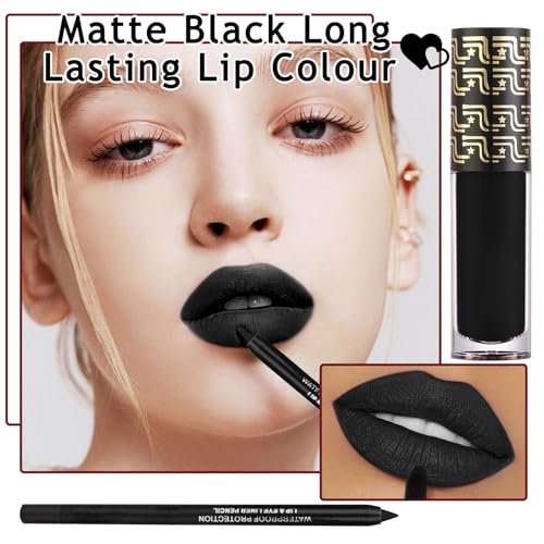 Pppanyidi Black Matte Lipstick And Lip Liner Set,Long Lasting Moisturizing Black Lip Liner And Gloss Set,Waterproof Smudge Proof Liquid Lip Stain Makeup Kit For Halloween Goth Cosplay Party thumb #1