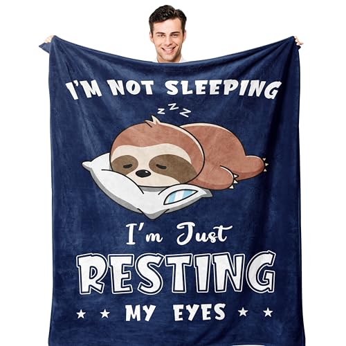 POQUSH Gifts for Him Dad Grandpa Husband Blanket 60x50 Birthday Gifts for Men/Him Anniversary Retirement Gift for Man Im Not Sleeping Im Just Resting My Eyes