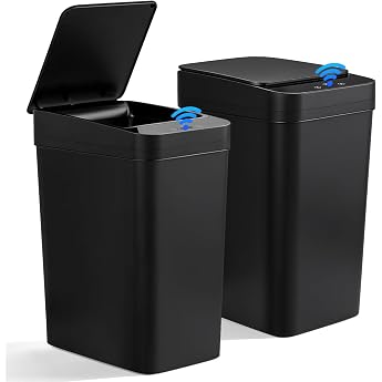 Set of 2 Automatic Bin with Sensor 15L & 12L - Bathroom Bin with Lid Intelligent Quiet and Waterproof Waste Bin for Kitchen Bathroom Office and Bedroom with 3 Opening Modes
