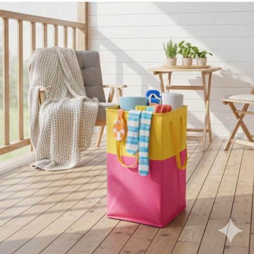 Image of Extra Large Laundry Bag 75 Liter, Foldable Fabric Laundry Basket with Lid & Carry Handles for Clothes Storage (2, pink)