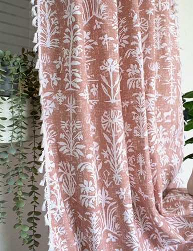 Image of Tranquebar Curtain Co. 213 cm (7 Feet), Cairo Peach, 1 Piece, 100% Cotton Fabric, Eyelet- Door Curtain 7 Feet,Eyelets,Kids Room,Living Room