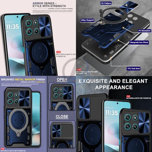 Image of AESTMO Armor Motorola Moto G67 Power / G57 Power 5G Bumper Back Case Cover | Ring Holder & CD Pattern Sliding Camera Shutter Cover | Back Case Cover for Motorola Moto G67 Power / G57 Power 5G (Blue)