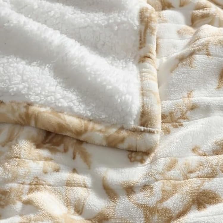 Laura Ashley - Queen Heated Blanket, Ultra-Soft Plush Throw Blanket with Sherpa Reverse, Medium Weight Bedding with 10 Heat Settings & Auto Shut-Off (Bedford Beige)