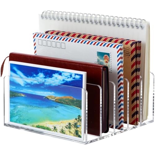 Qarituky Mail Organizer Countertop, Stylish Acrylic 5 Compartments Mail Holder,