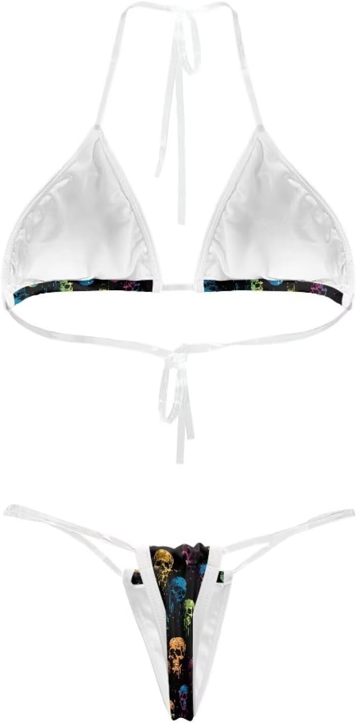 Women's Triangle Bikini String Swimsuit Clear Straps Bathing Suit Micro Bikini Thongs Mini Cheeky Swimwear