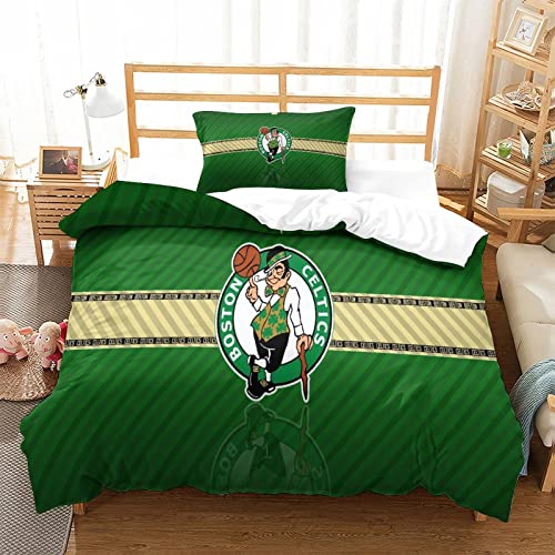 NBA Housse De Couette 3D Imprimé Boston Celtic Parure De Lit 3 Pièces Microfibre Fermeture Éclair, avec d'oreiller pour Adultes Enfants Filles 1 Personne（135x200cm）
