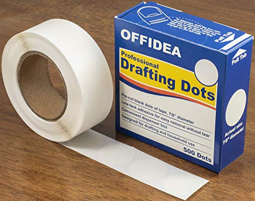 Offidea Professional Drafting Dots 500 pcs - Low Tack Pre-Cut Blank Tape - Easy to Use, for Drawing, Blueprint, Artist, Architect