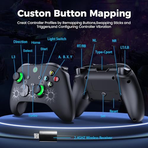 Image of LuvYsshun Wireless Controller Compatible With Xbox One,Xbox Series X /S, Xbox One X /S, PC Windows,RGB LED Light with Rechargeable Built-in Battery,Dual Vibration /Turbo /Mappable Buttons