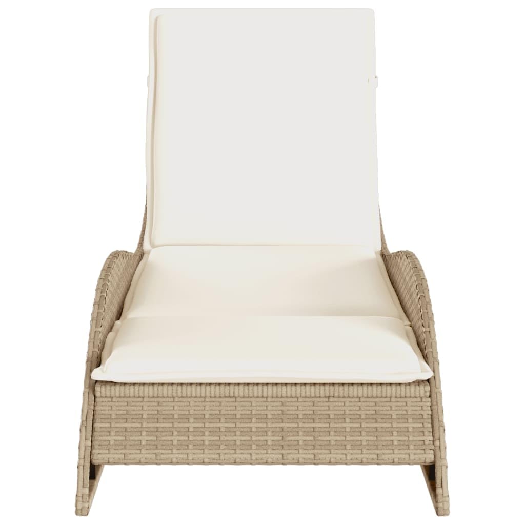 Sonnenliege mit Auflage Beige 60x205x73 cm Poly Rattan Feldbett Gartenliege Strandkorb Geeignet für Pool, Terrasse, Garten.