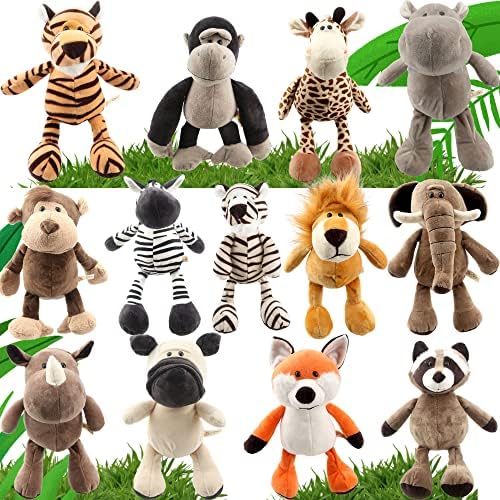 Haconba 13 Pieces 11 Inch Jungle Animal Plush Toys Large Safari Stuffed Animals Set for Safari Jungle Zoo Theme Party Baby Shower Birthday Gifts, 13 Styles