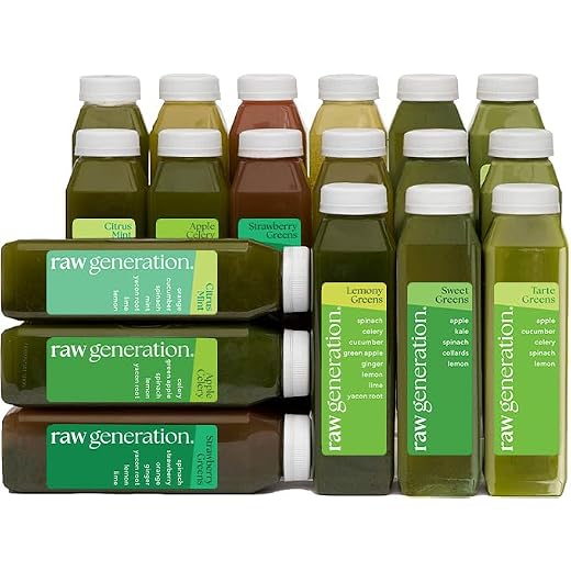 RAW generation 3-Day Lower Sugar Detox Cleanse - Boost Digestion & Eliminate Bloating/Detox Gut, Colon, Liver/Less Sugar & 47g Protein Daily/Non-GMO, 100% Plant-Based Juices (18 Count)