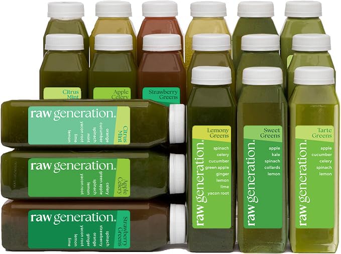 Raw Generation Deep Detox Cleanse – 3-Day Juice Cleanse with Less Sugar for Weight Loss, Energy, Clearer Skin & Gut Health – 18 Chlorophyll-Packed Juices to Detox Your Body and Reset Your Diet