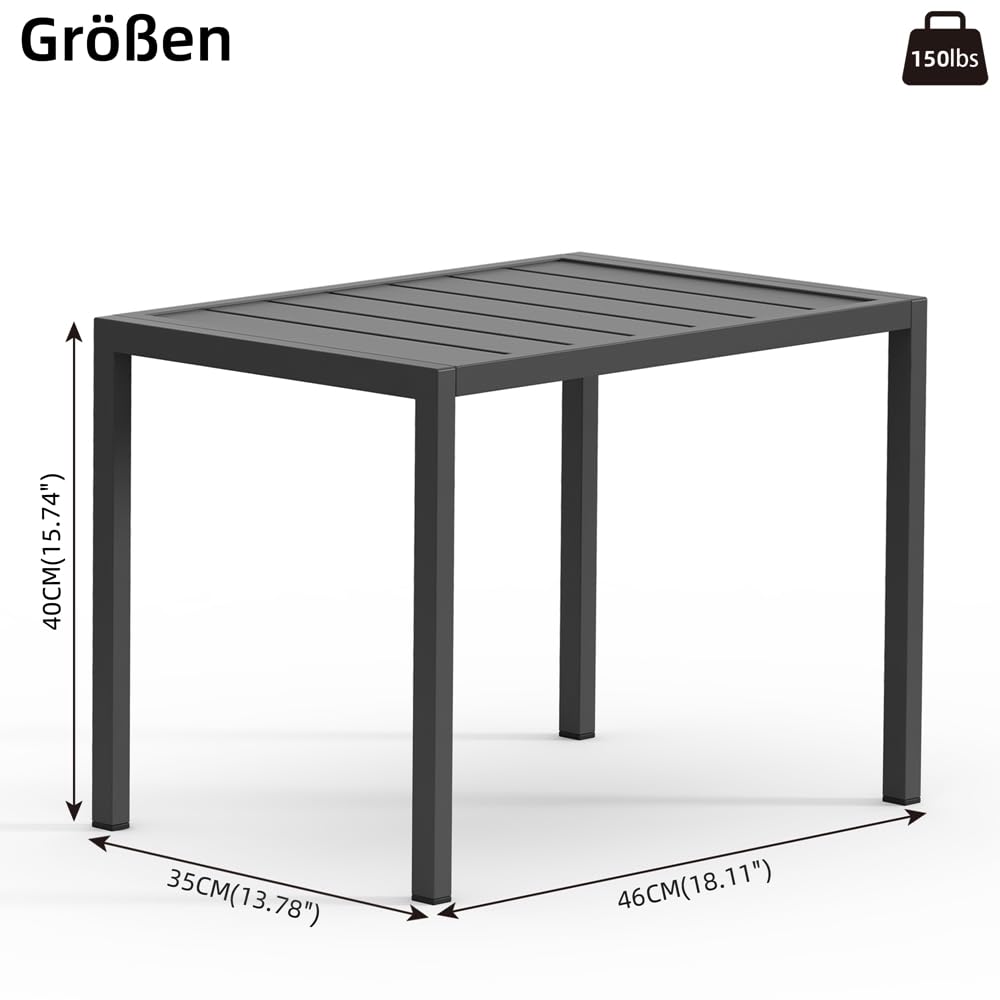 Melko Table d'appoint rectangulaire en aluminium 46 x 35 cm résistante à la chaleur et aux intempéries