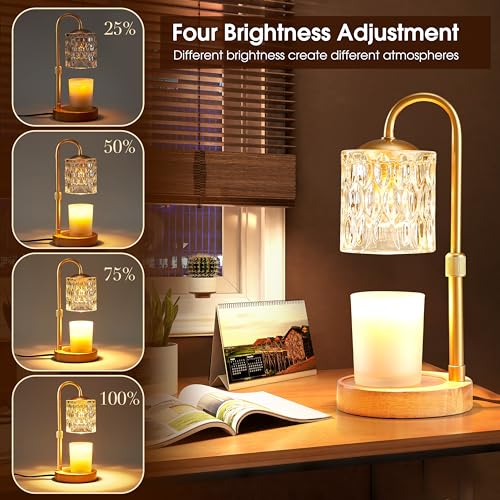 Briever Adjustably Dimmer Candle Warmer Lamp with Timer for Jar Candles - Electric Wax Melting Light with 2 Bulbs and Wooden Base, Perfect for Gifts and Home Decor