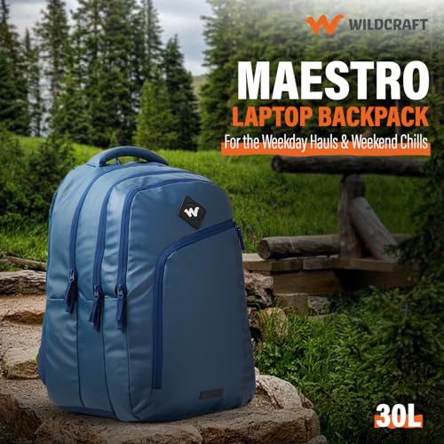 Image of Wildcraft Maestro 30L Laptop Backpack for Travel Gym Office | Unisex Workpack with Rain Cover 15-Inch Laptop Sleeve & Superglide Mesh Back