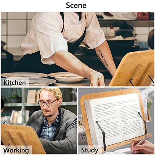 Readaeer Cookbook Stand For Kitchen, Foldable Bamboo Book Stand For Reading With 6 Adjustable Height #TOP6