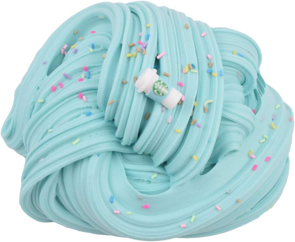 2 Pack Latte Slime with Coffee Cup Charm, Stretchy Non-Sticky Glossy Slime, Stress Relief Slime Toy for Girls and Boys