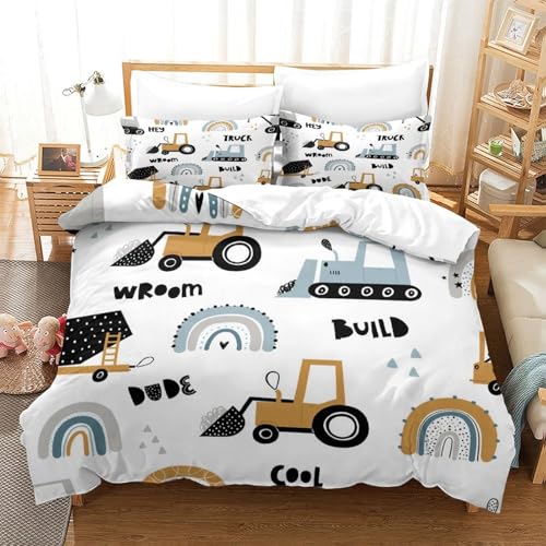 Housse de couette microfibre résistante effet 3D impression camions de chantier