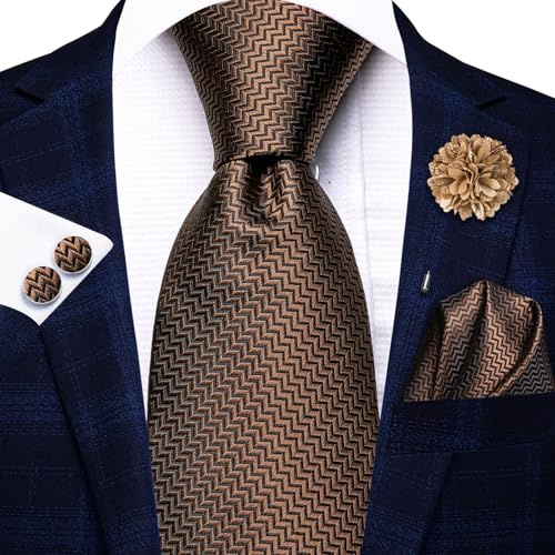 Image of Hi-Tie Men's Silk Ties Formal Woven Classic Necktie Pocket Square Cufflinks Lapel Pin Set Wedding Business