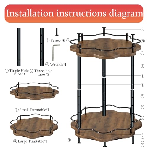 Image of 2 Tier Lazy Susan Organizer,2-Tier Spinning Spice Rack with Stable Carousel Base & 4 Height Settings for Cupboard Kitchen Countertop Dining Table Cupboard (Two-Ply(Petal Shape))