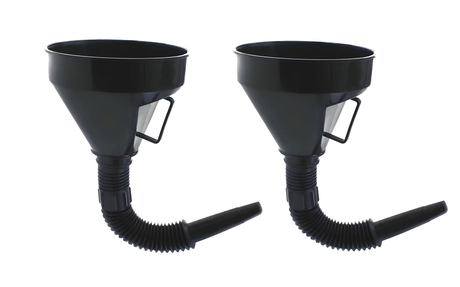 Biella Plastic Large Funnels Wide Mouth with Strainer - Oil Funnel Automotive Flexible with Hose for Cars and Motorcycles, Engine Oil, Liquid, Diesel, Kerosene and Gasoline (BLACK, PACK OF 2)
