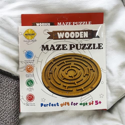 Image of Mukesh 6'' inches Wooden Labyrinth Maze Puzzle Toy| Perfect Indoor Board Game in a Maze Puzzle Toys- Mind Games, Brain Teaser for Growing Child & Young Adults | Premium Gift | 5+ yrs (BIS Approved)