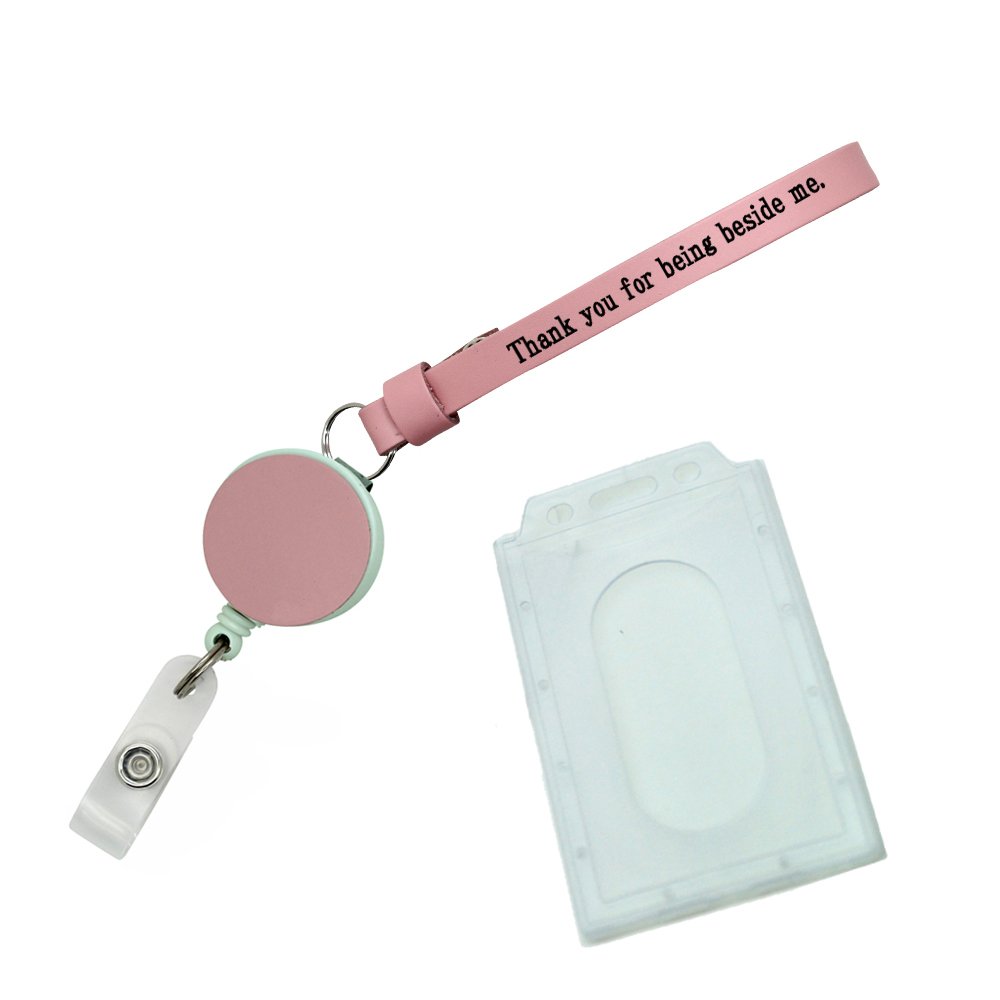 Amazon Co Jp Herbe Icクリア パスケース リール付 カラー ミニストラップ 英語 メッセージ 本革 レザー ピンク Thank You For Being Beside Me そばにいてくれてありがとう 家電 カメラ